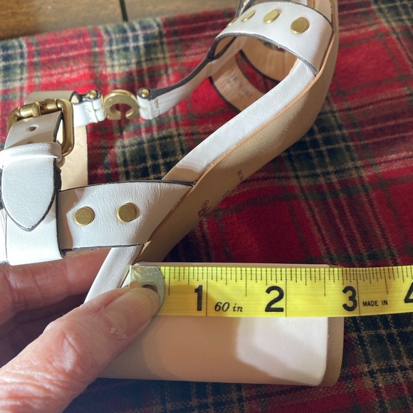 COACH leather sandals, 6 block heels rivets, chalk versatile color NEW - Picture 12 of 14